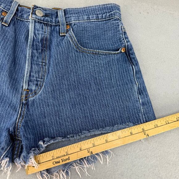 Levi's 501XX Denim Shorts Women's 28 (6) Blue Pinstripe Button Fly Jean Shorts - Picture 13 of 13